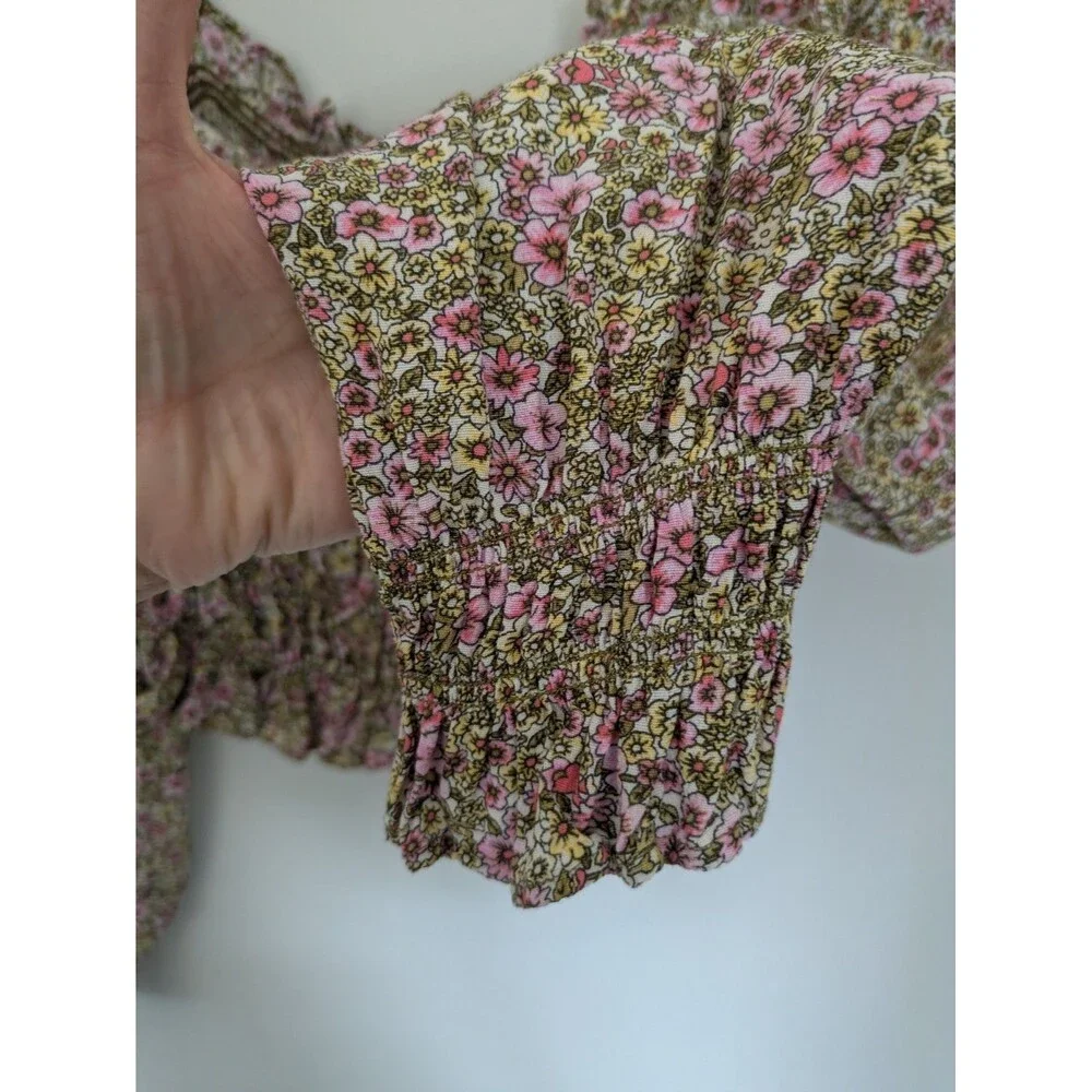 Pink Floral Smocked Long Sleeve SZ M Coquette Fairy Romantic Cottagecore Top EUC - Picture 4 of 13